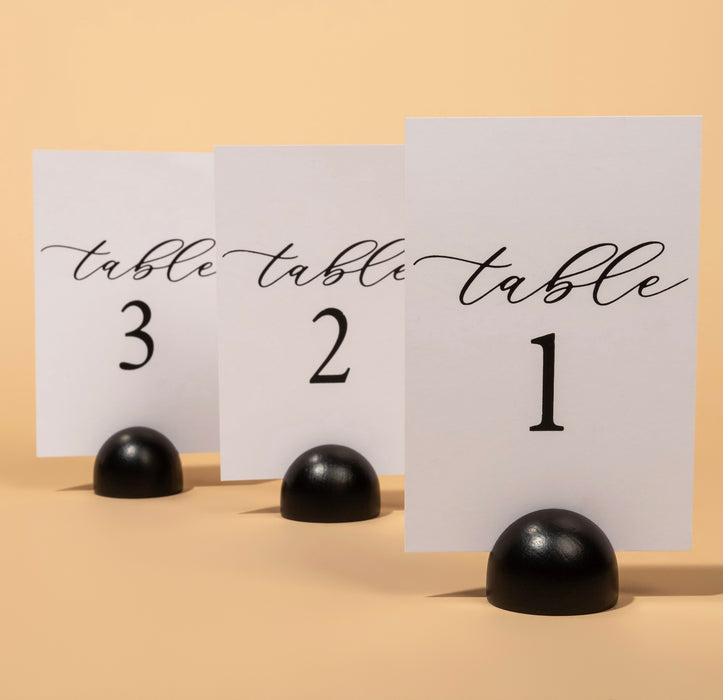 Modern Cursive Table Number Card Stock Signs with Black Round (Set of 10 - 1-10 , 11-20)