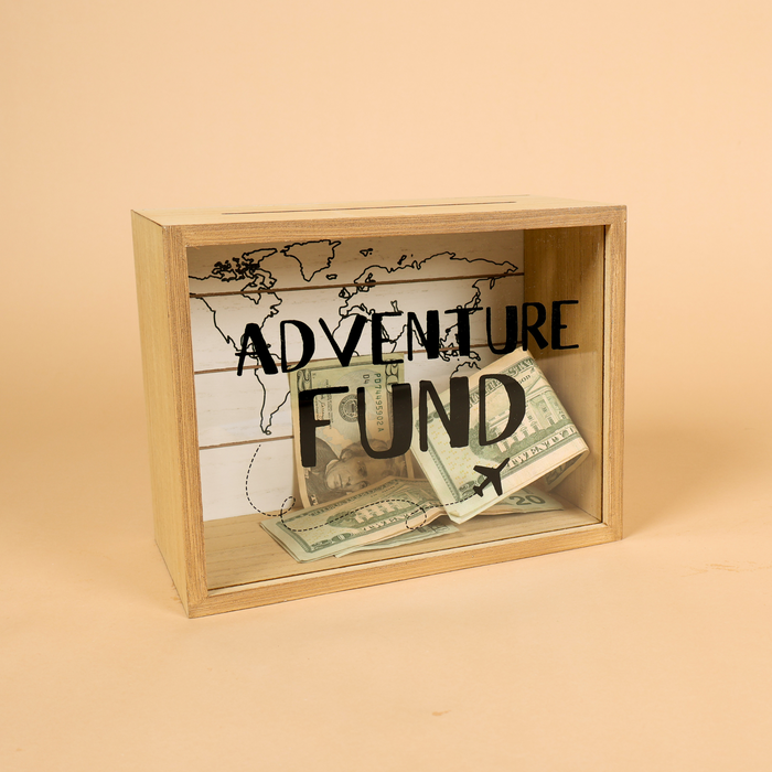 Adventure Fund and Card Wood Box with World Map