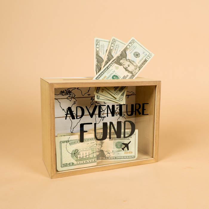 Adventure Fund and Card Wood Box with World Map