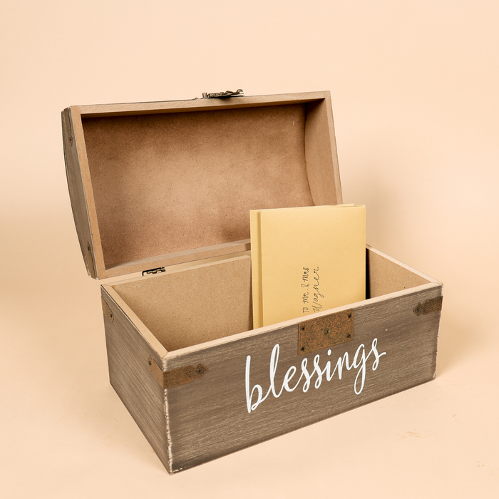 "Blessing" Card and Gift Fund Antique Brown Wood Box Chest