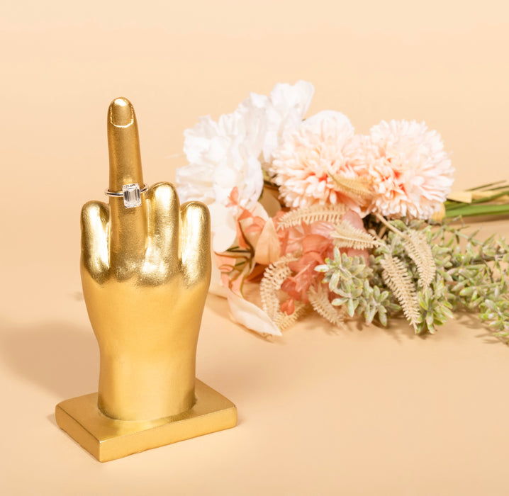 Polyresin Gold Hand Ring Holder for Jewelry, Engagement Wedding Ring