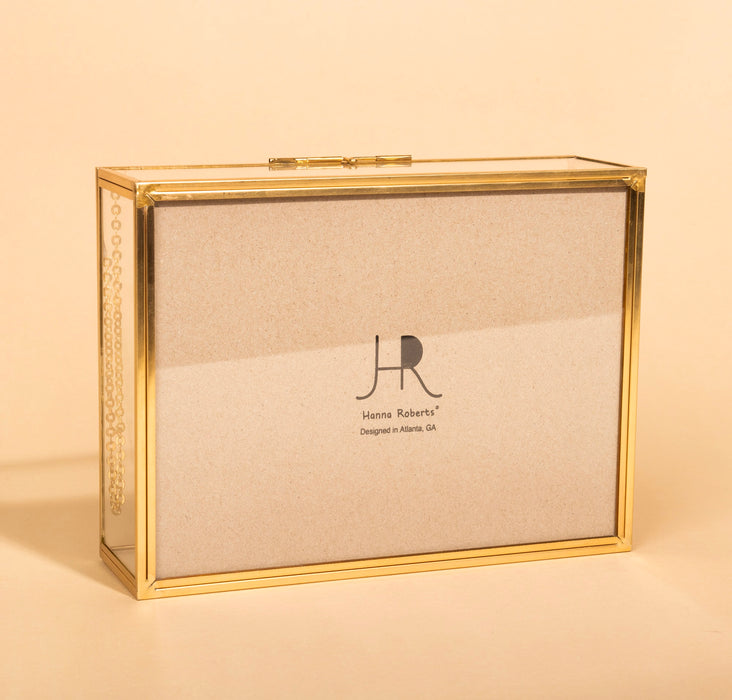 Glass Gold Metal Chain Jewelry Organizer Box with Velvet Bottom