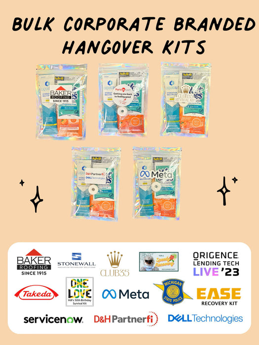Bulk Corporate Hangover Kit for Company Events, Conferences, Team Outing and End of Year Holiday Parties, Gender Neutral Party Favors