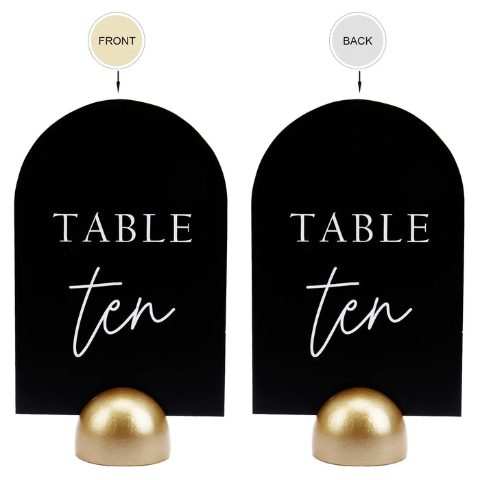 Modern Cursive Table Number Black Card Stock Half Circle Signs (Set of 10)