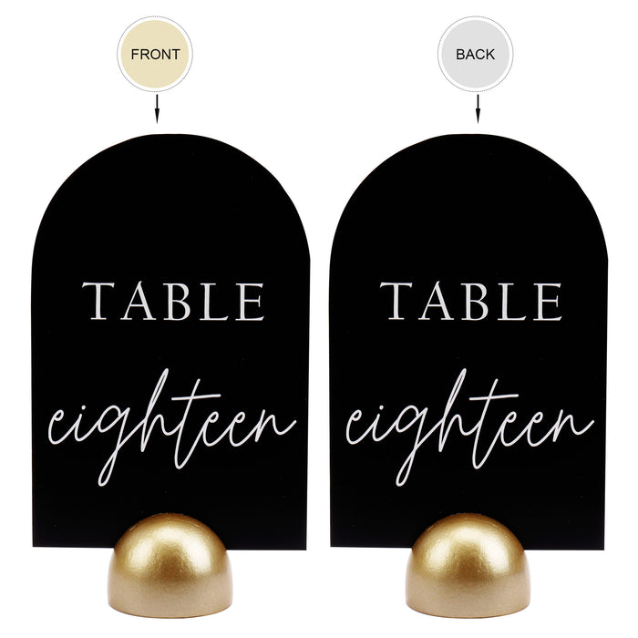 Modern Cursive Table Number Black Card Stock Half Circle Signs (Set of 10)