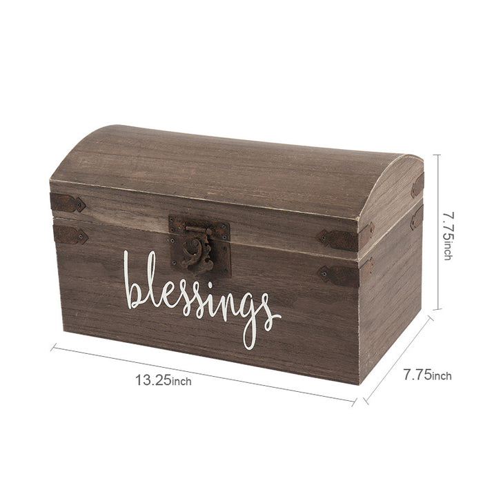 "Blessing" Card and Gift Fund Antique Brown Wood Box Chest