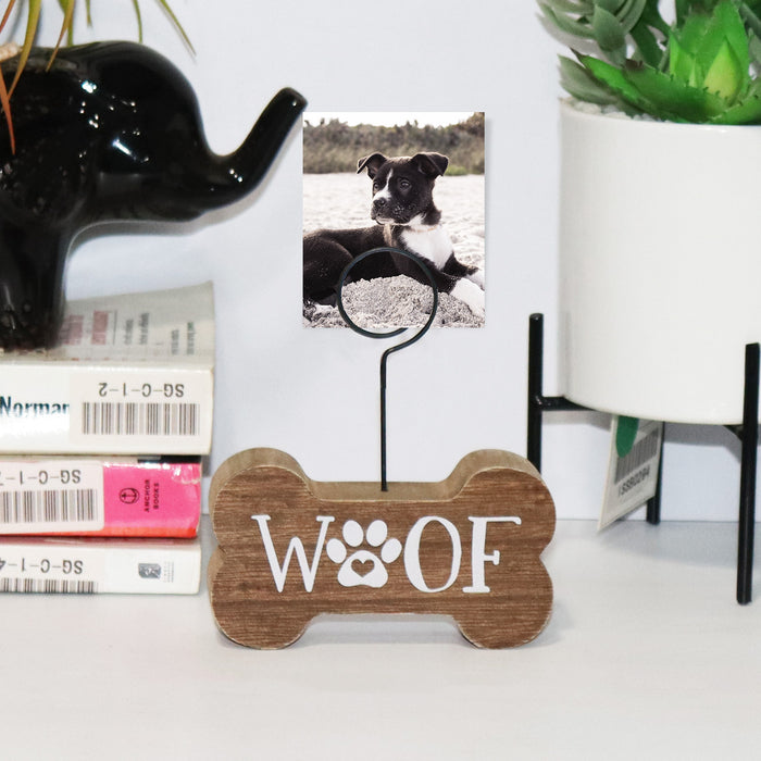Dog Picture Holder, Woof with Paw Print, 4” x 4.5”