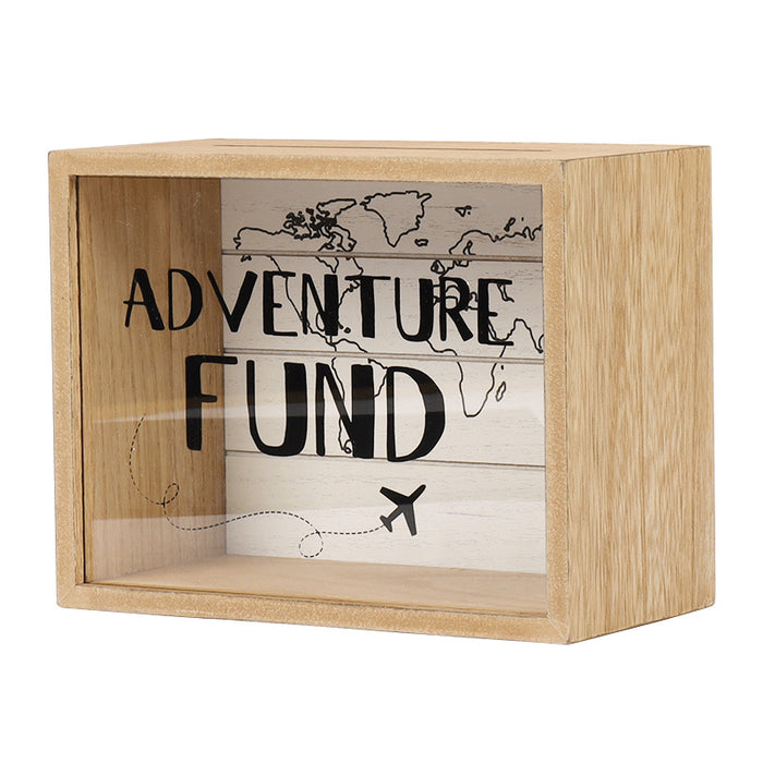 Adventure Fund and Card Wood Box with World Map