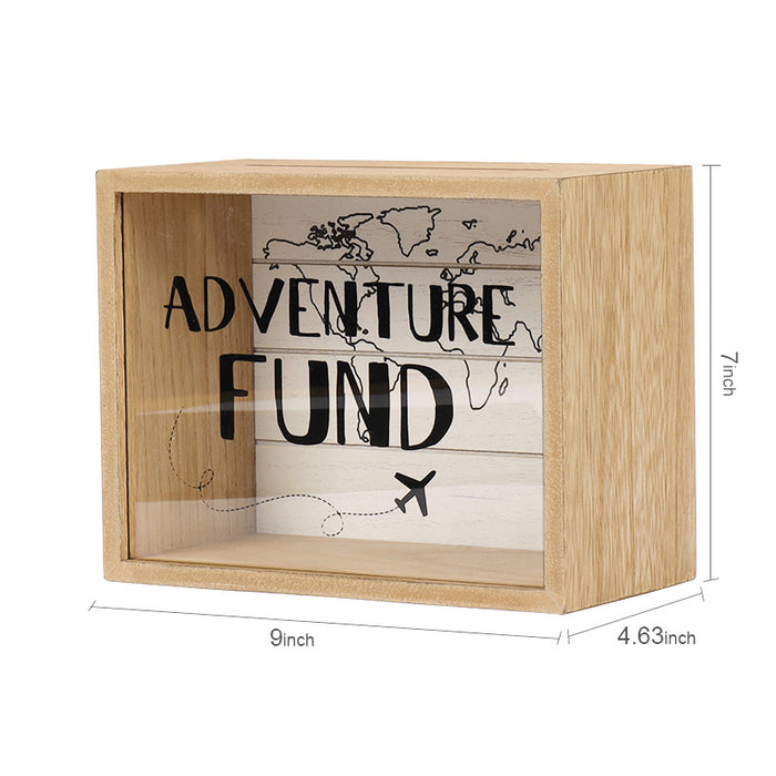 Adventure Fund and Card Wood Box with World Map