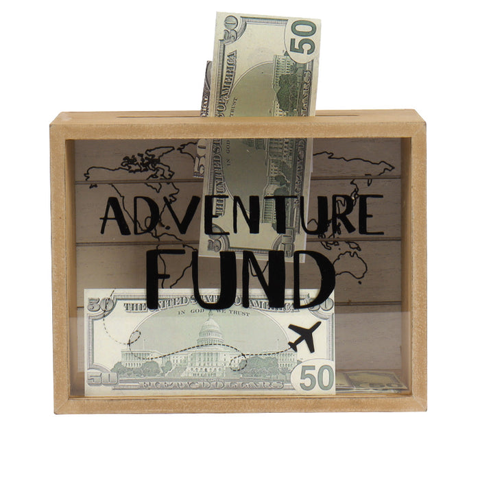 Adventure Fund and Card Wood Box with World Map