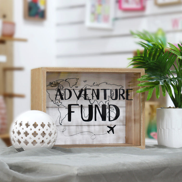 Adventure Fund and Card Wood Box with World Map