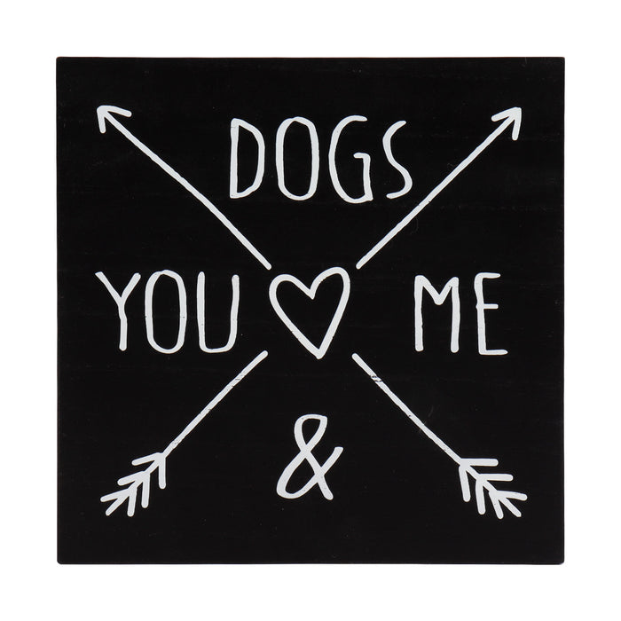 Dog Box Sign, Dogs You & Me (Heart) with Paw Prints, 8" x 1.5" x 8"