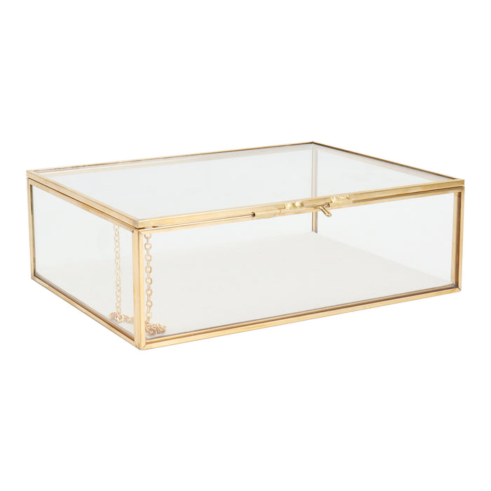Glass Gold Metal Chain Jewelry Organizer Box with Velvet Bottom