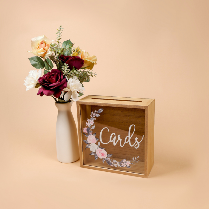 Rustic "Card" Wood Box with Mixed Floral Garland Design