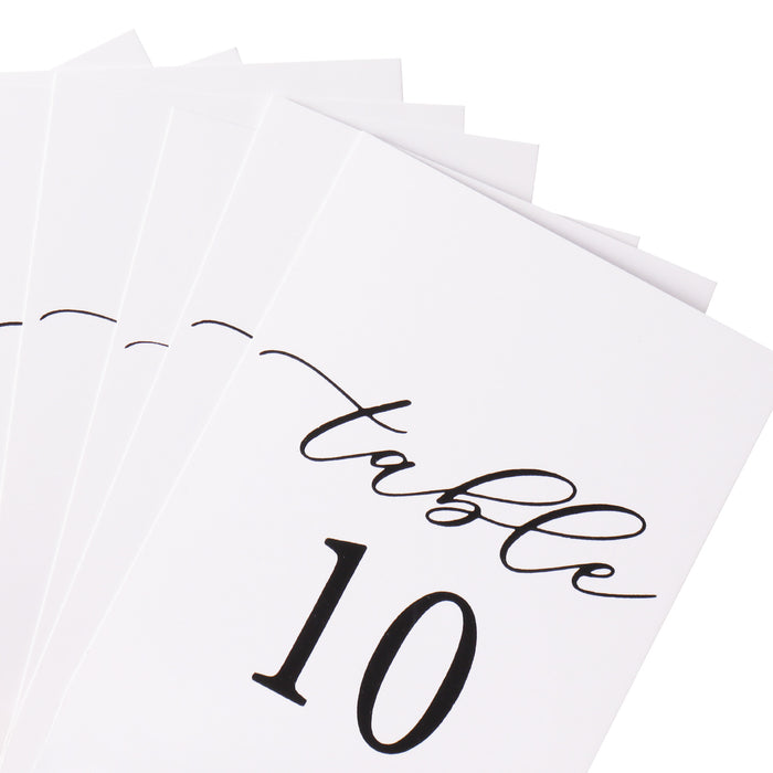 Modern Cursive Table Number Card Stock Signs with Black Round (Set of 10 - 1-10 , 11-20)