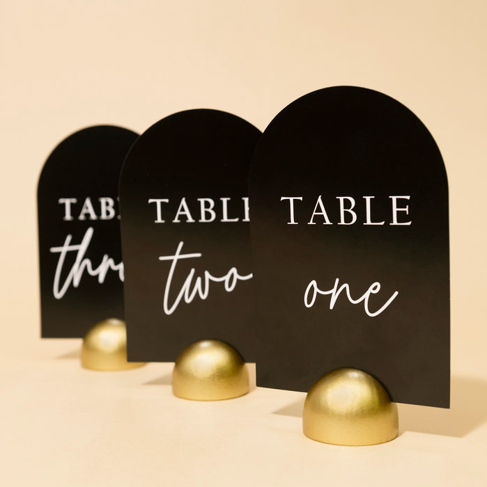 Modern Cursive Table Number Black Card Stock Half Circle Signs (Set of 10)