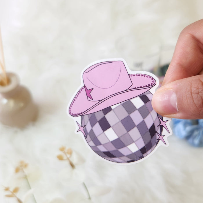 Cowboy Hat Disco Ball Waterproof Sticker