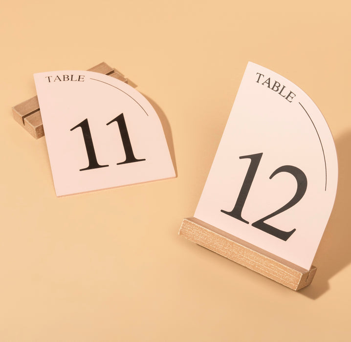 Minimal Pink Wood Table Number Signs with Wooden Base (Set of 10- 1-10 , 11-20)