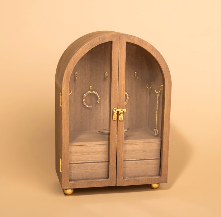 Jewelry Box with Opening Doors, Gold Hooks and Storage Drawers