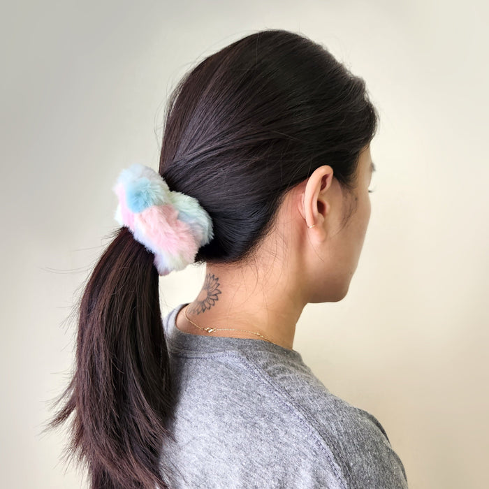 Bachelorette Bridal Bridesmaid Gift Proposal Accessory for Women | Fuzzy Rainbow Hair Tie Scrunchie