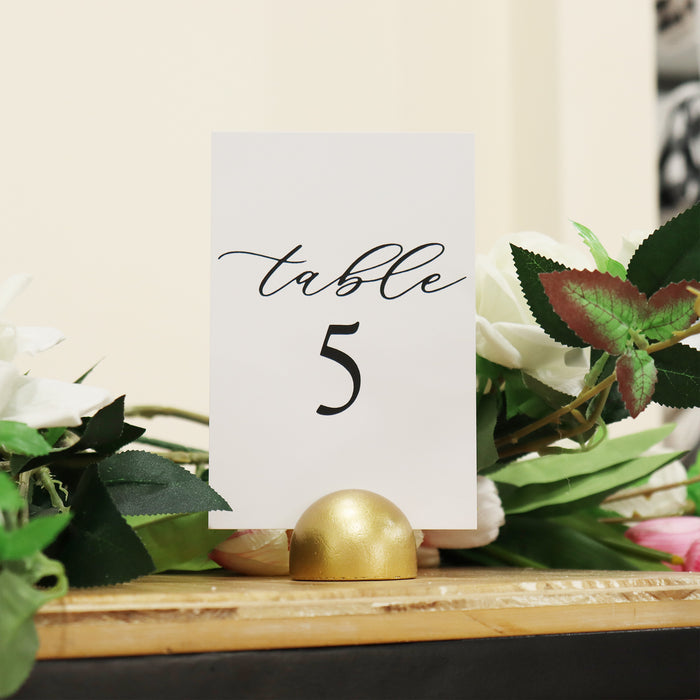 Modern Cursive Table Number Card Stock Signs with Round Gold Stand (Set of 10 - 1-10 , 11-20, 21-30)