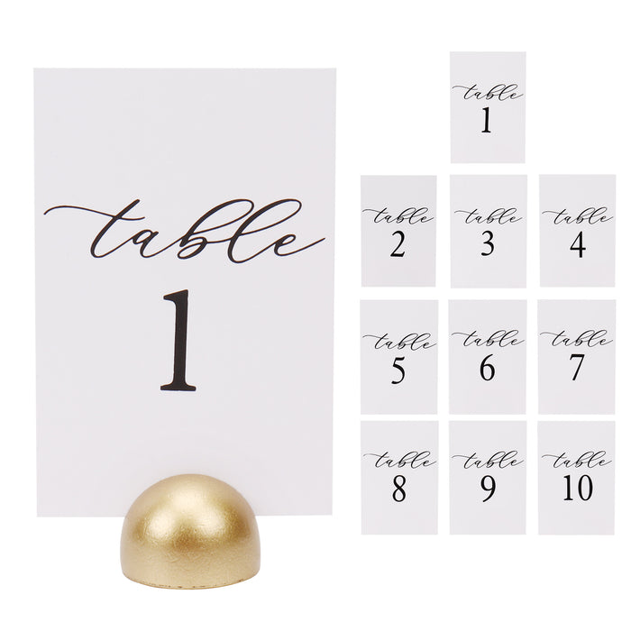 Modern Cursive Table Number Card Stock Signs with Round Gold Stand (Set of 10 - 1-10 , 11-20, 21-30)