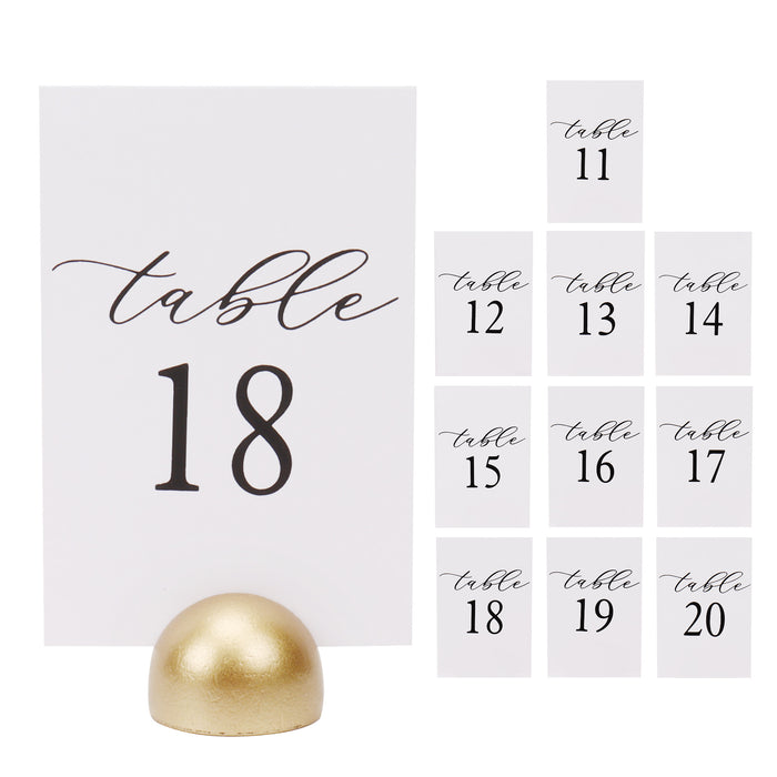 Modern Cursive Table Number Card Stock Signs with Round Gold Stand (Set of 10 - 1-10 , 11-20, 21-30)