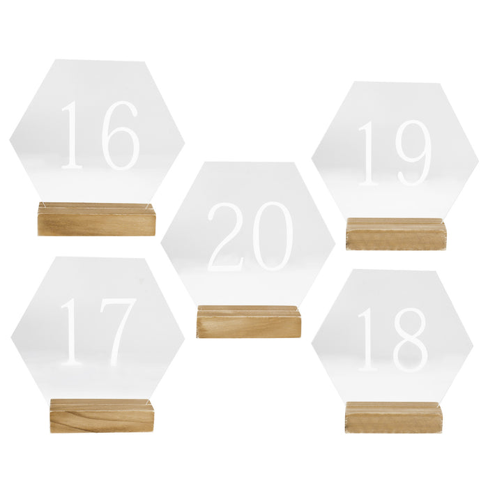 Modern Hexagonal Geometric Event Table Number Acrylic Numeric Signs with Wood Stands