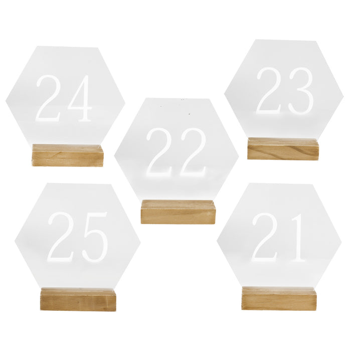 Modern Hexagonal Geometric Event Table Number Acrylic Numeric Signs with Wood Stands