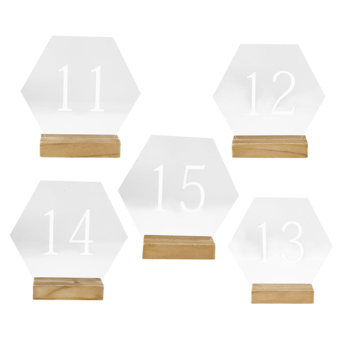 Modern Hexagonal Geometric Event Table Number Acrylic Numeric Signs with Wood Stands