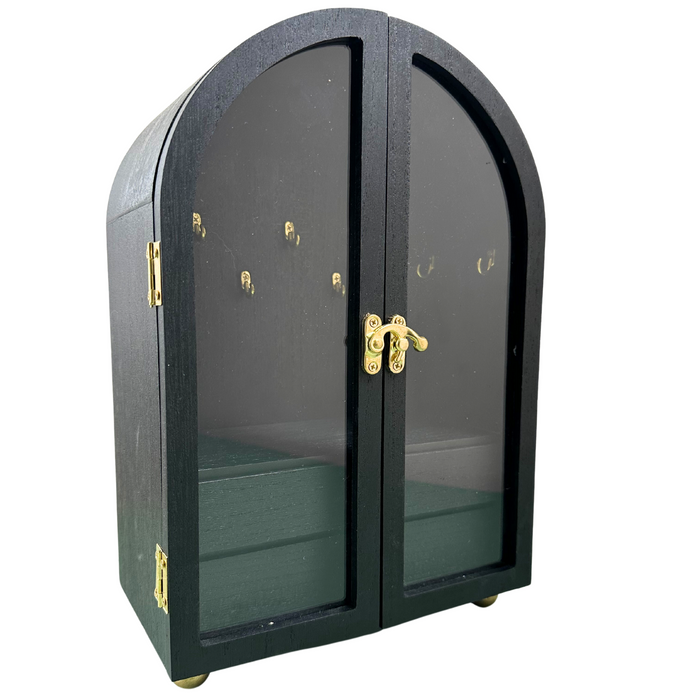 Jewelry Box with Opening Doors, Gold Hooks and Storage Drawers - Black