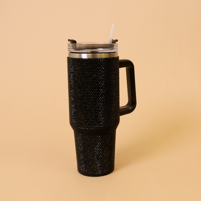 40oz Bedazzled Rhinestone Tumbler Cup with Straw - Black