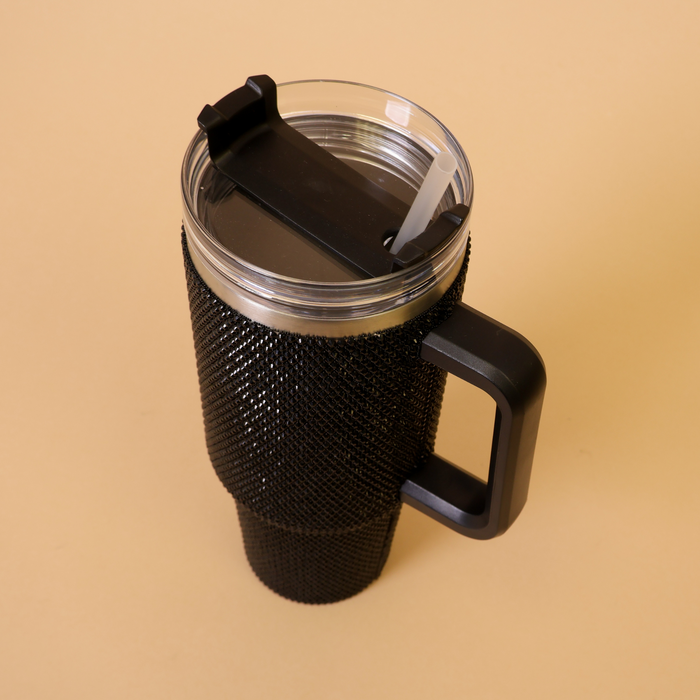 40oz Bedazzled Rhinestone Tumbler Cup with Straw - Black