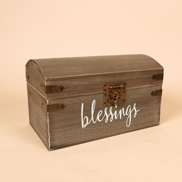 "Blessing" Card and Gift Fund Antique Brown Wood Box Chest