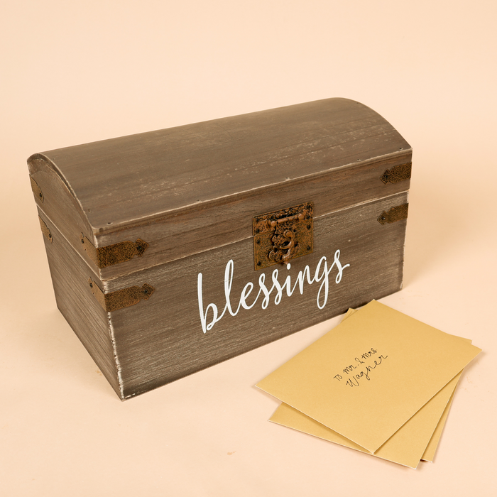 "Blessing" Card and Gift Fund Antique Brown Wood Box Chest