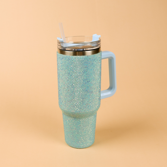 40oz Bedazzled Rhinestone Tumbler Cup with Straw - Blue