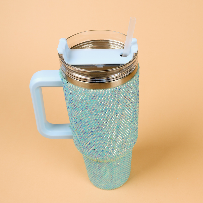 40oz Bedazzled Rhinestone Tumbler Cup with Straw - Blue