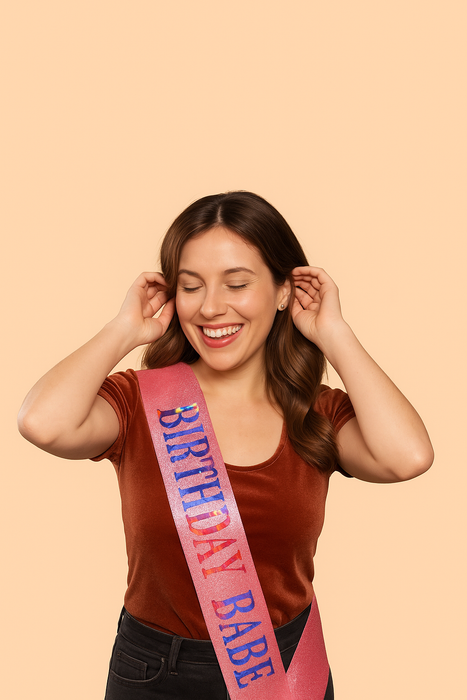 Birthday Babe Sash - Glitter Hot Pink
