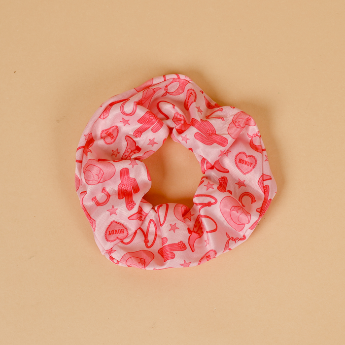 Pink Cowboy Cowgirl Themed Hair Scrunchie