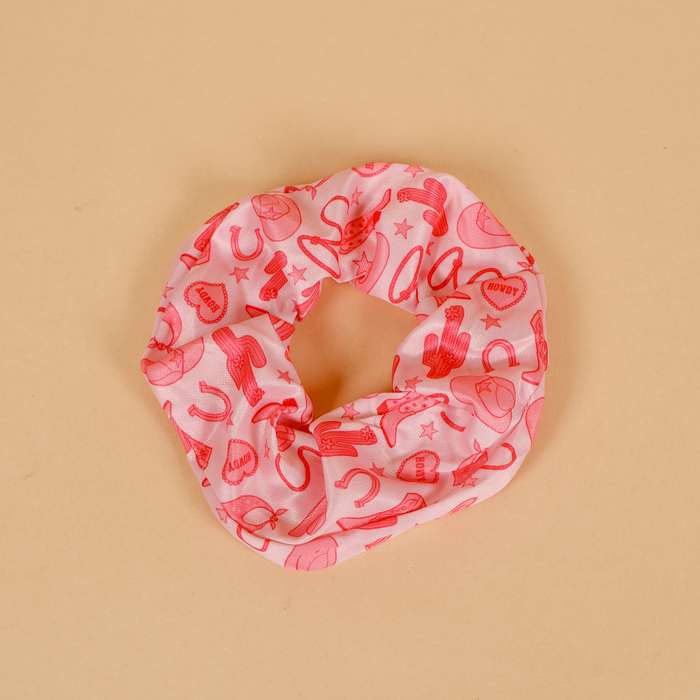 Pink Cowboy Cowgirl Themed Hair Scrunchie