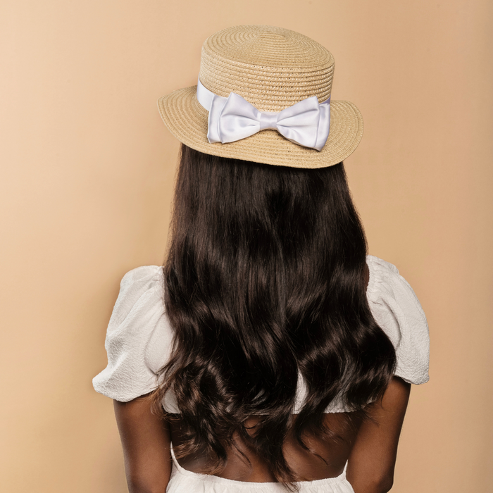 Bachelorette Picnic Hat with White Bow and Veil