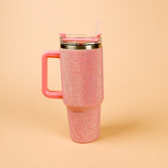 40oz Bedazzled Rhinestone Tumbler Cup with Straw - Pink