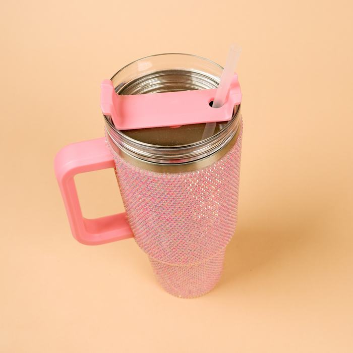 40oz Bedazzled Rhinestone Tumbler Cup with Straw - Pink