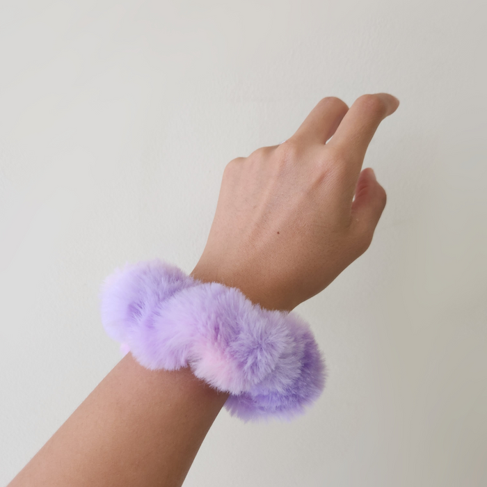 Bachelorette Bridal Bridesmaid Gift Proposal Accessory for Women | Fuzzy Lilac Cloud Hair Tie Scrunchie