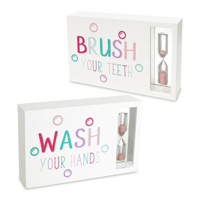 Reversible Bathroom "Brush Your Teeth Wash Your Hands" Kids Hourglass Sand Timer