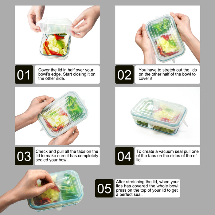 Reusable BPA Free Silicone Stretch & Eco-Friendly Food Container Lids - 12 Pack