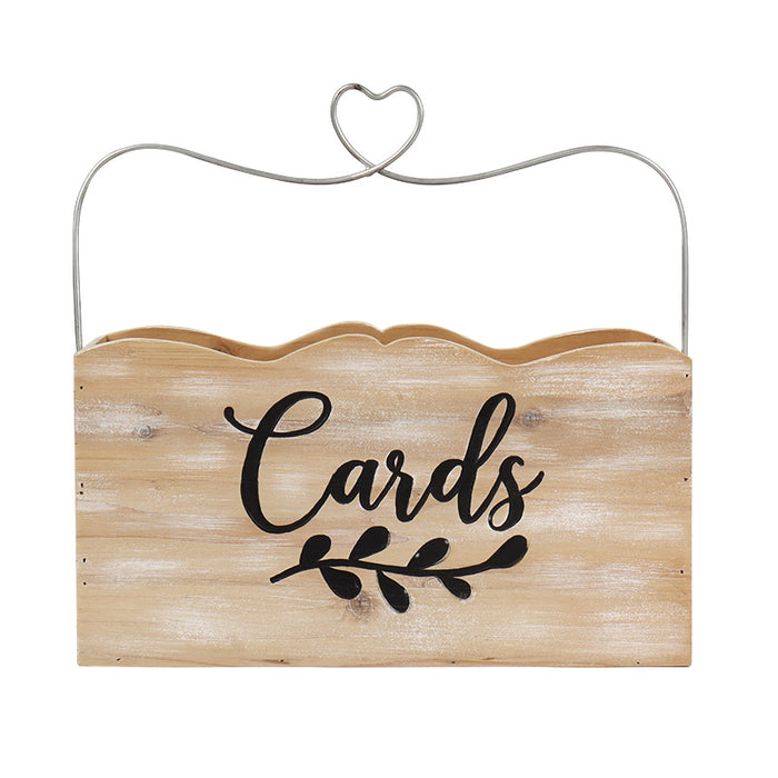 "Cards" Card and Gift Holder Wood Box with Heart Handle Design