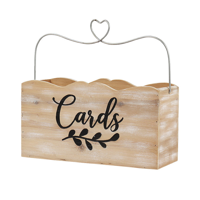 "Cards" Card and Gift Holder Wood Box with Heart Handle Design