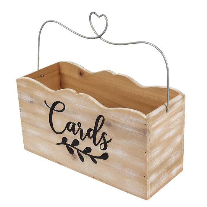 "Cards" Card and Gift Holder Wood Box with Heart Handle Design