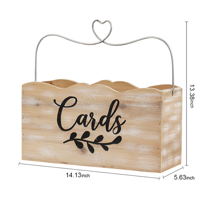 "Cards" Card and Gift Holder Wood Box with Heart Handle Design